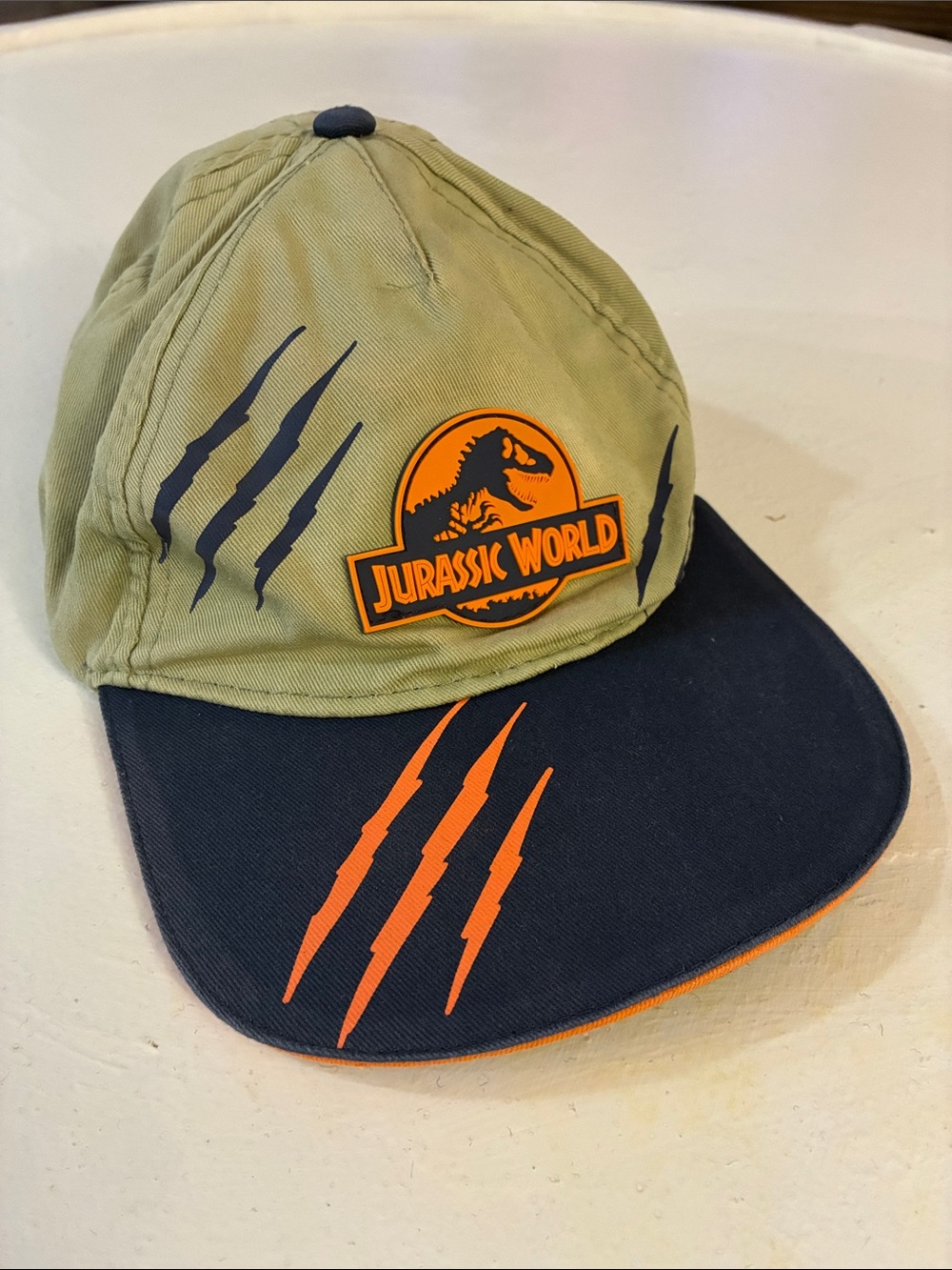 Jurassic world SnapBack hat Kids Olive & Navy Cap with Orange Logo